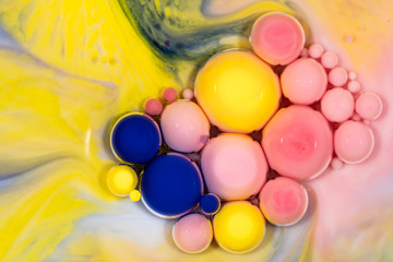 Bubbles flow in oil fat with colorful view.