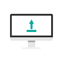 Blue arrow up on the computer screen. Flat icon..