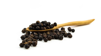 Black peppers isolated on white background