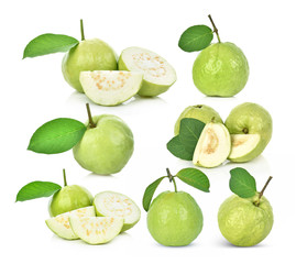set of fresh guava fruit  isolated on white background