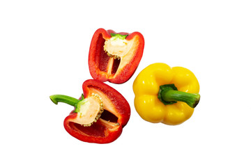 Yellow,red bell pepper isolated on white background