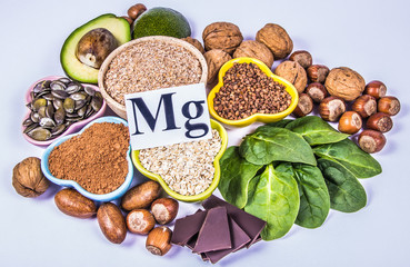 Products containing magnesium. Healthy food. White background.