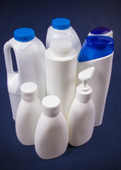 Plastic bottles after cosmetics and food. Recycle waste management concept.