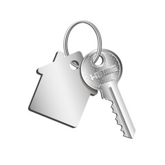 Key house on the ring with a key fob, concept of sale purchase of real estate, rental of property