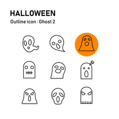 Halloween transparent outline icon : ghost set 2