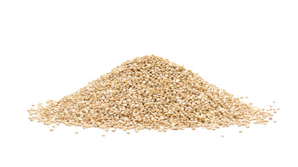 Pile of quinoa seeds seen from the side and isolated on white background