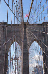 Brooklyn Bridge Archway and US Flag, New York