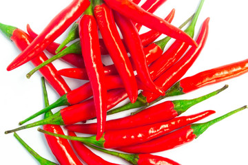 Close up red hot chilli pepper fresh top veiw with sliced on white background