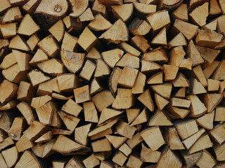 Close up of a well stacked wood pile in Austria