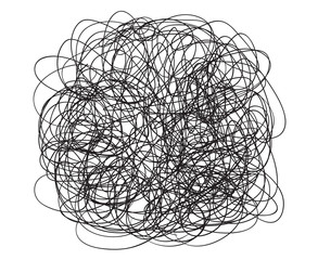 Hand drawn background with array of lines. Tangled and chaos on white. Scrawl sketch. Intricate chaotic texture. Universal pattern. Art creation. Black and white illustration. Print for t-shirts