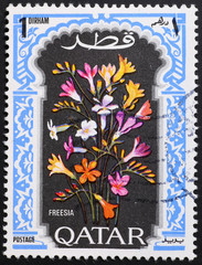 Floral decoration on postage stamp of Qatar