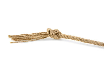 knot of linen rope wicker on white background