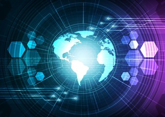 Digital Cyber System Global Network Technology  Background,Hi-tech and Communication Concept design,Vector illustration.