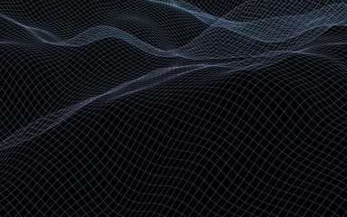 Abstract landscape on a dark background. Cyberspace gray grid. Hi-tech network. 3D illustration
