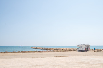caravan stop on the coast, overlooking the sea