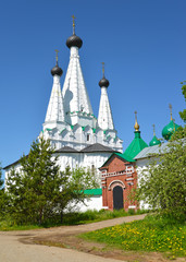 Fototapeta na wymiar Uspensky Marvellous church and entrance to Alekseevsky convent. Uglich, Yaroslavl region