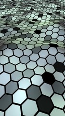 Honeycomb with a gradient color. Perspective view on polygon look like honeycomb. Wavy surface. Isometric geometry. 3D illustration