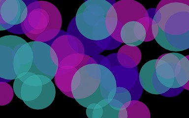 Multicolored translucent circles on a dark background. Red tones. 3D illustration