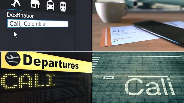 Flight to Cali. Traveling to Colombia conceptual montage animation