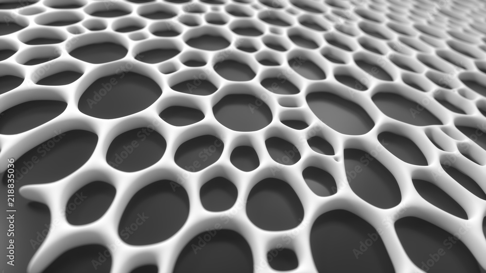 Poster abstract organic voronoi structure with depth of field effect. blurred background with many cells on