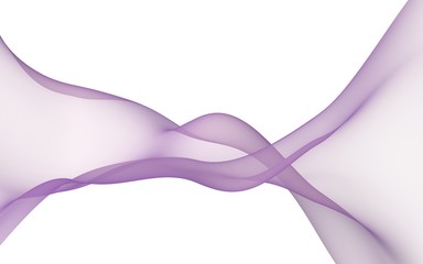 Abstract purple wave. Bright purple ribbon on white background. Raster air background. Abstract purple smoke. Purple scarf. 3D illustration