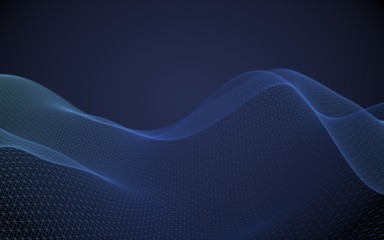 Abstract landscape on a blue background. Cyberspace grid. Hi-tech network. 3d technology illustration. 3D illustration