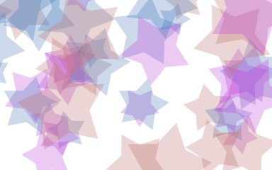 Multicolored translucent stars on a white background. Pink tones. 3D illustration