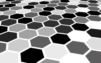 White honeycomb with a gradient color. Perspective view on polygon look like honeycomb. Isometric geometry. 3D illustration
