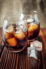 Drink with ice in a glass cup