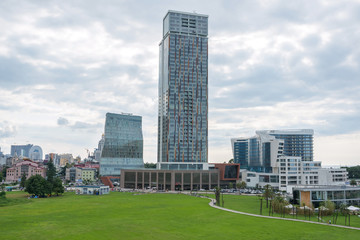 Batumi, Georgia - August 06, 2018: View of the city embankment from the sea