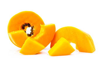 Papaya slice isolated on white background