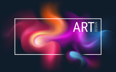 Abstract horizontal vector image. Diffuse dynamic spots of paint on a dark background. The effect of a flowing liquid. Explosion of a glowing plasma. Modern poster with bright gradients. 
