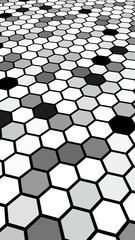 Black honeycomb with a gradient color. Perspective view on polygon look like honeycomb. Isometric geometry. 3D illustration