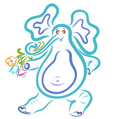 Cheerful thick elephant with a bouquet of flowers