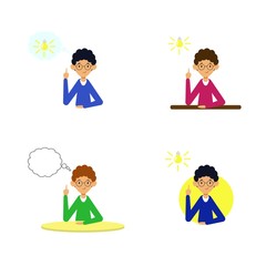 The man came up with a great idea. The man was enlightened by the idea. Vector illustration.