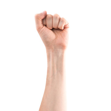Hand with clenched fist isolated on white background