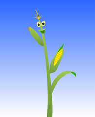 Corn. Funny cartoon character. Vector flat illustration.