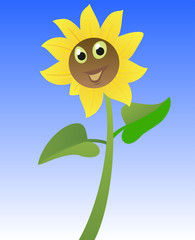 Sunflower. Funny cartoon character. Vector flat illustration