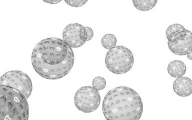 Bitcoin economic financial bubble. Cryptocurrency 3D illustration. Digital white background. Business concept.