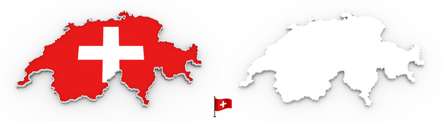3D map of Switzerland white silhouette and flag