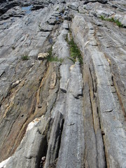 View at Pemaquid Point Lighthouse in Maine of the rocky coastline 