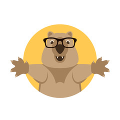 face quokkas  cartoon vector illustration flat style front 