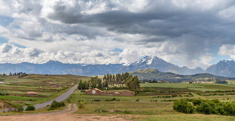 A Farm in the Sacred Valley, Peru, At the Base of the Andes Mountain Range with Cloudy Sky