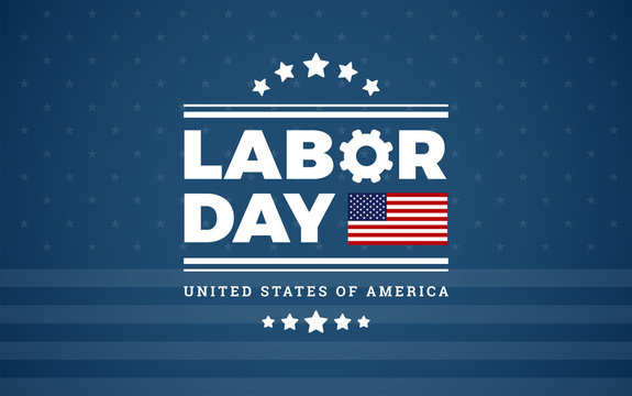 Labor Day logo background USA - blue background w/ stars, stripes, the United States flag - labor day vector illustration