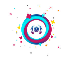 Second place award sign icon. Prize for winner symbol. Laurel Wreath. Colorful button with icon. Geometric elements. Vector