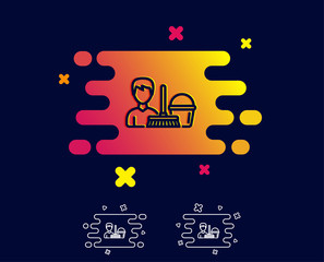 Naklejka premium Cleaning service line icon. Bucket with mop symbol. Washing Housekeeping equipment sign. Gradient banner with line icon. Abstract shape. Vector