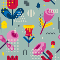 Flower geometric abstract seamless pattern. Composition 18