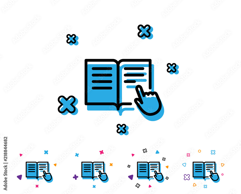 Poster instruction book line icon. education with hand pointer symbol. e-learning sign. line icon with geom