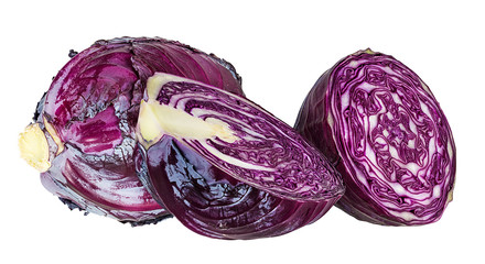 Fresh red cabbage isolated on white background with clipping path