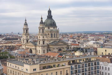 Fototapeta na wymiar St. Stephen's Basilica and cityscape from the ferris wheel Budapest Eye 